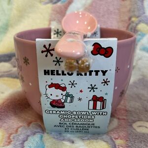 Hello Kitty Pastel Pink Ceramic Bowl Set with Spoon & Chopsticks